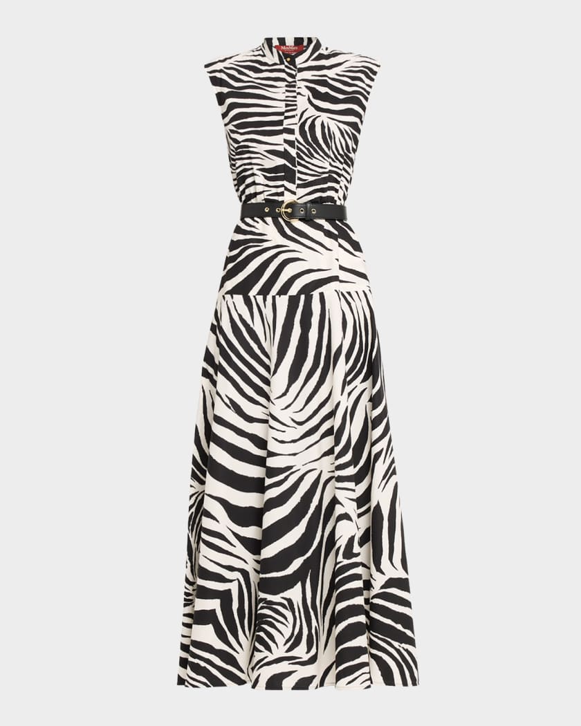 Max Mara Studio West Zebra-Print Cotton Poplin Midi Dress | Neiman Marcus
