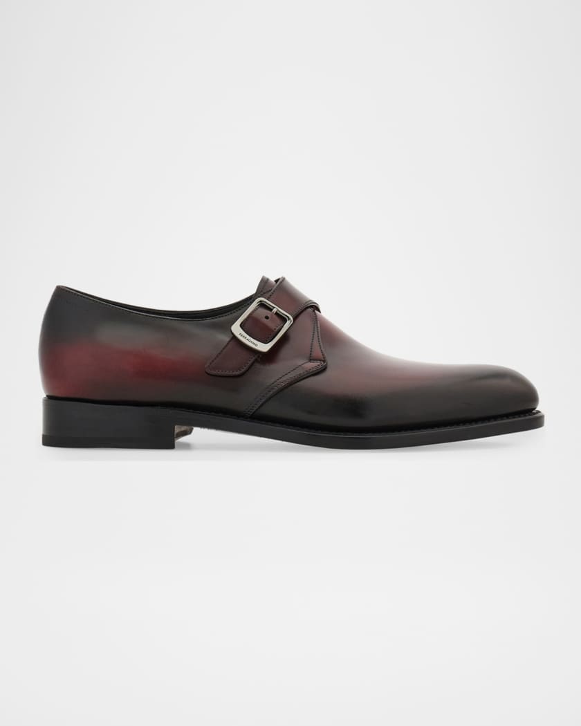 Ferragamo Men's Sullivan Tramezza Buffed Leather Monk-Strap