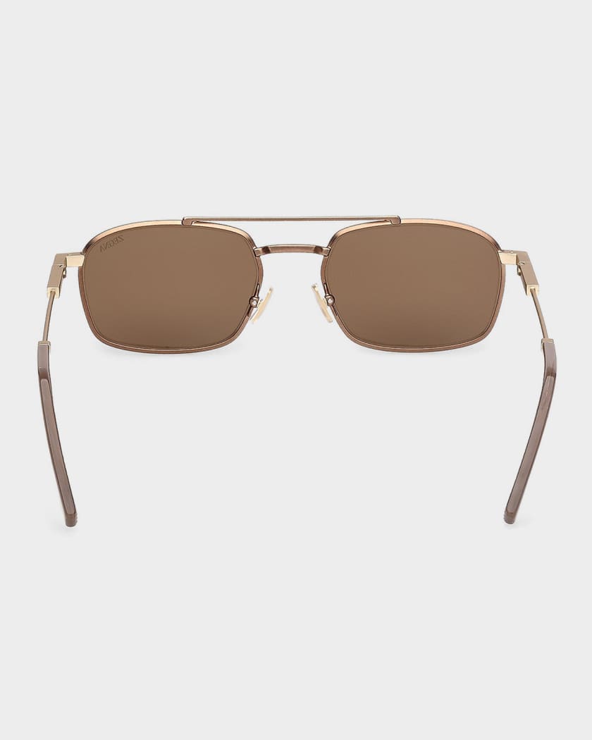 BALDMAN☯️ ZEGNA Men's Double-Bridge Metal Rectangle Sunglasses | Neiman Marcus