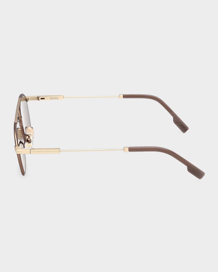 ZEGNA Men's Double-Bridge Metal Rectangle Sunglasses | Neiman Marcus