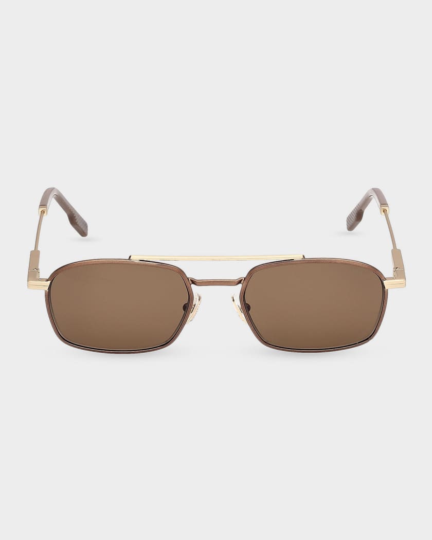 ZEGNA Men's Double-Bridge Metal Rectangle Sunglasses | Neiman Marcus