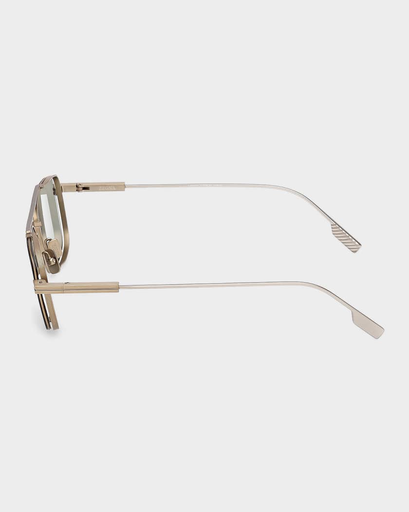 ZEGNA Men's Double-Bridge Titanium Rectangle Sunglasses | Neiman