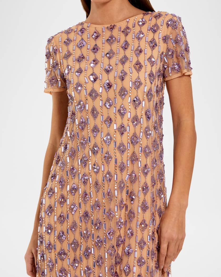knee length dresses for ladies Ivory Brocade High Neck Long Bishop Sleeve Mini Dress main image 0