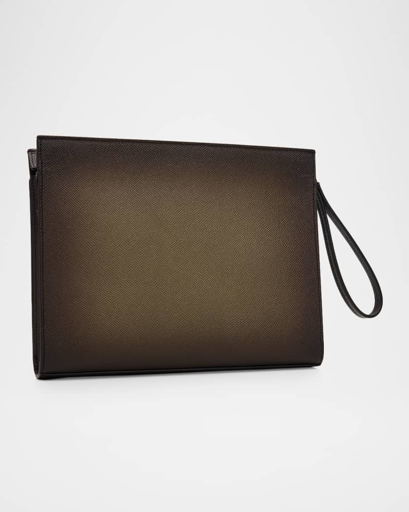 Ferragamo Men's Gancio Hammered Leather Zip Pouch | Neiman Marcus