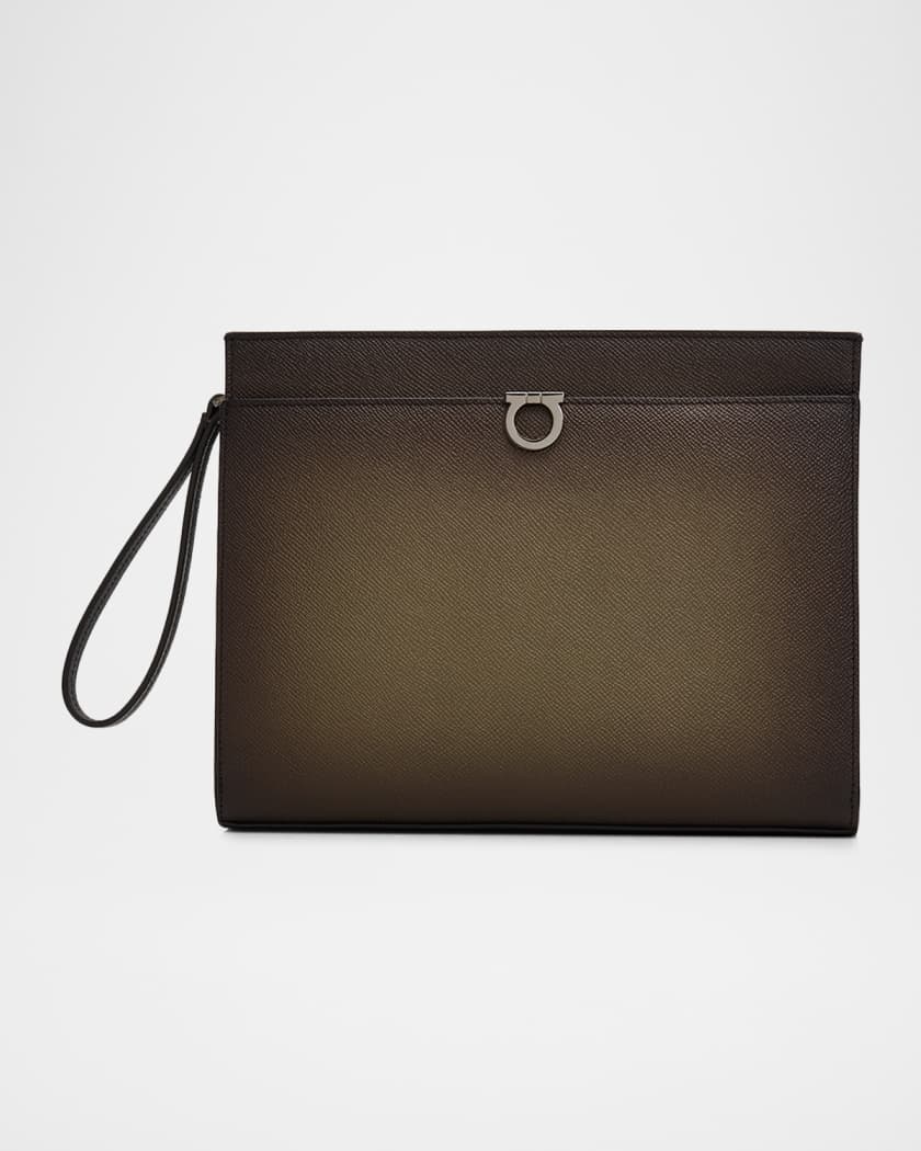 Ferragamo Men's Gancio Hammered Leather Zip Pouch | Neiman Marcus