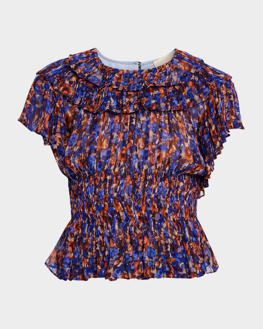 Ulla Johnson Athene Printed Silk Chiffon Top | Neiman Marcus