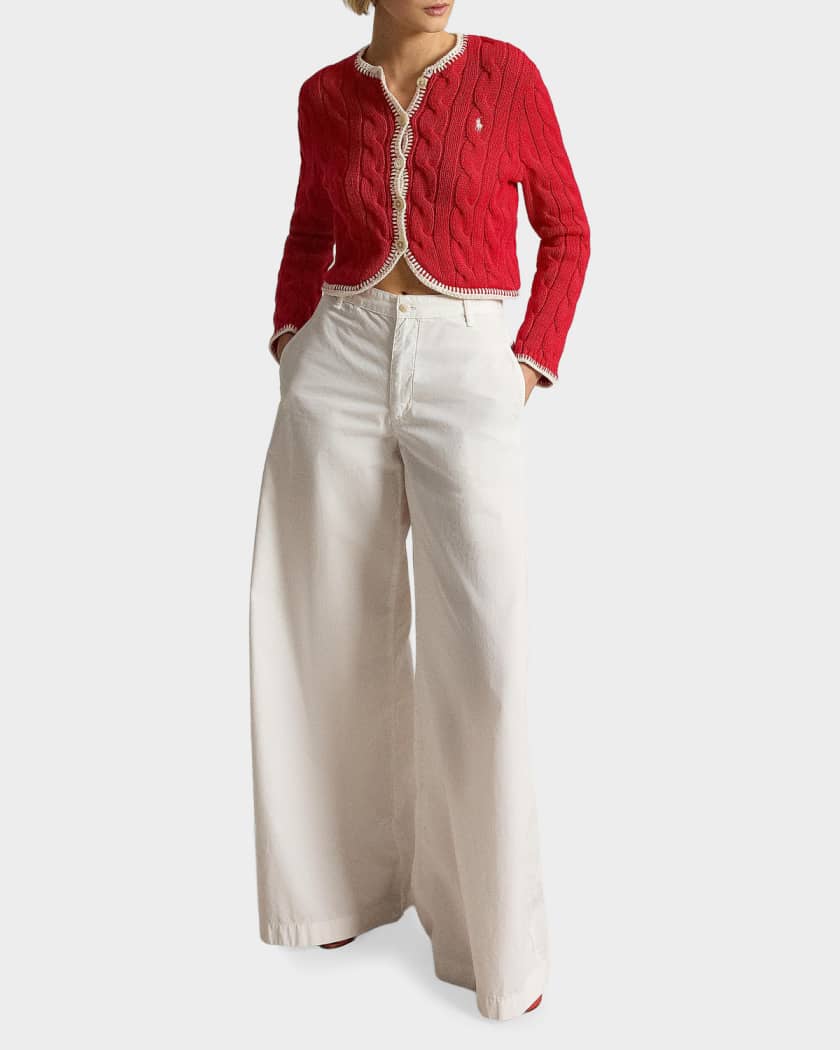 Polo Ralph Lauren Cable-Knit Logo Stretch-Cotton Crop Cardigan