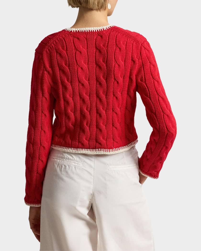 Polo Ralph Lauren Cable-Knit Logo Stretch-Cotton Crop Cardigan