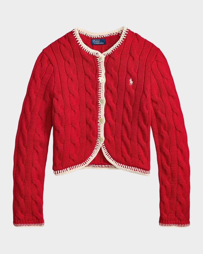 【5/26発送】CROP POLO KNIT CARDIGAN Polo Ralph Lauren Cable-Knit Logo Stretch-Cotton Crop Cardigan