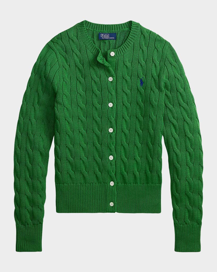 Polo Ralph Lauren Logo Cable-Knit Cotton Cardigan | Neiman Marcus