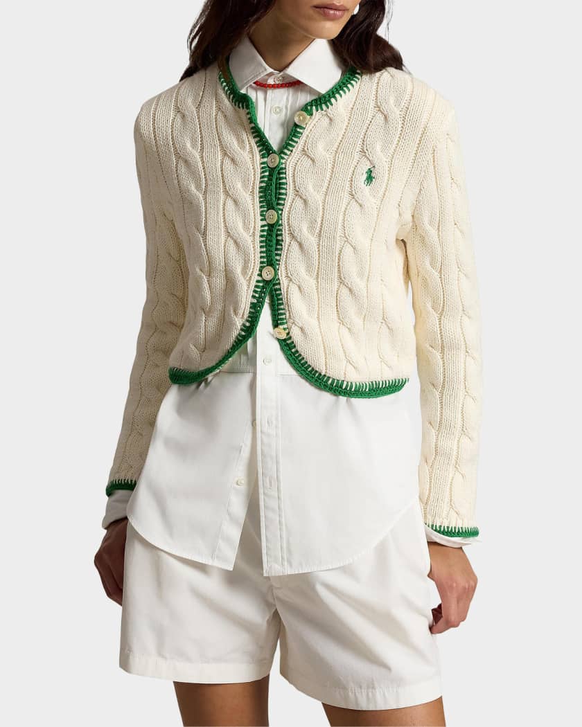 Polo Ralph Lauren Cable-Knit Stretch Cotton Cropped Cardigan