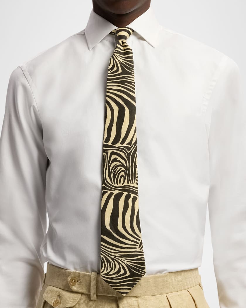 Ralph Lauren Purple Label Zebra-Print Linen Tie | Neiman Marcus