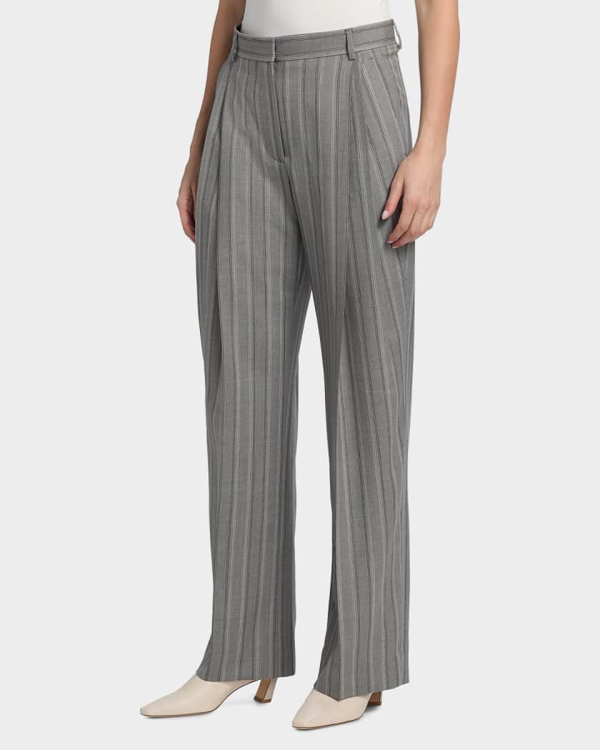 Stella McCartney Striped Wool Pleated Straight-Leg Trousers
