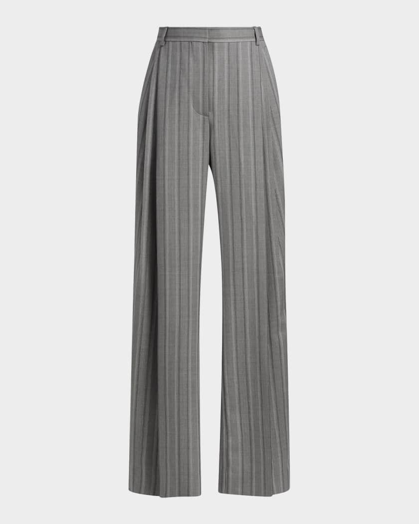 Stella McCartney Striped Wool Pleated Straight-Leg Trousers