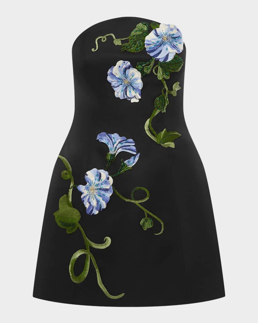 LEO LIN Zaria Applique Floral Strapless Bustier Mini Dress | Neiman Marcus