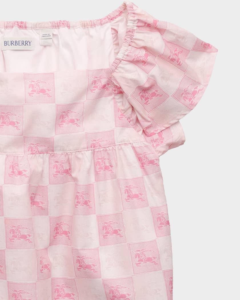 Burberry Childrens Knight Checkerboard Cotton Dress , Size: 12Y