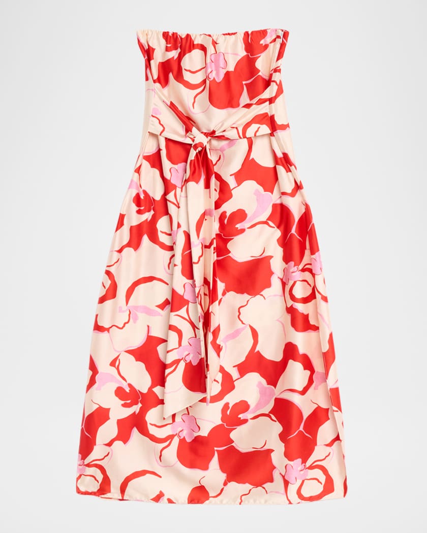 MISA Los Angeles Damalis Strapless Satin Midi Dress | Neiman Marcus