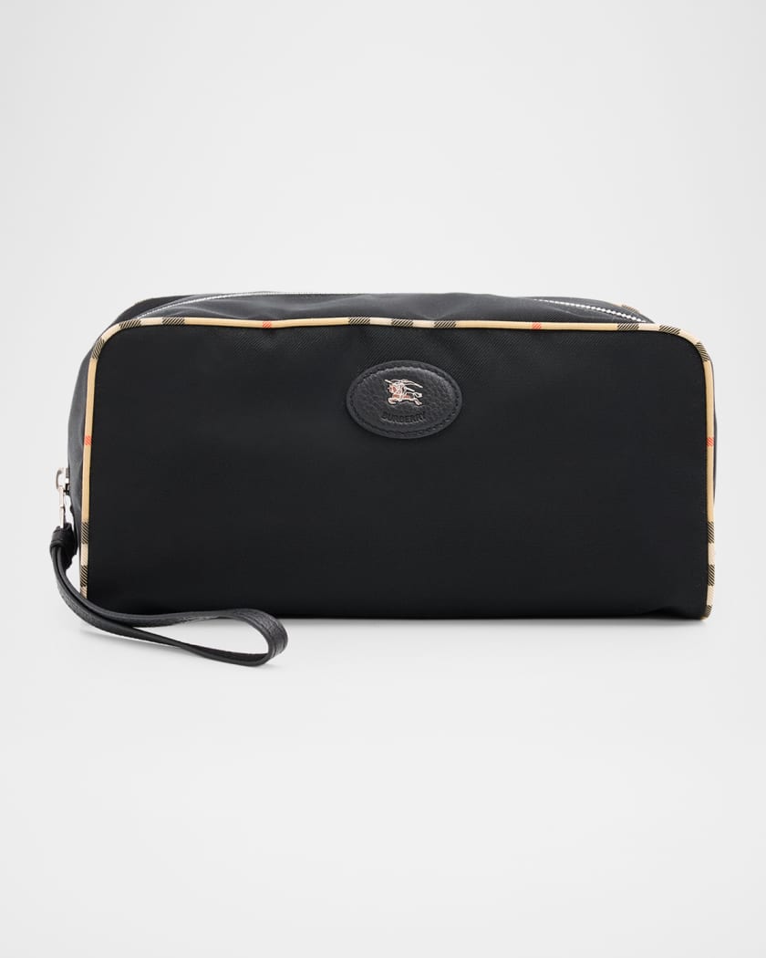 Burberry Men's Medium Check-Trim Travel Zip Pouch | Neiman Marcus