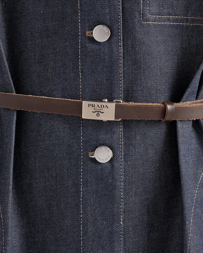 Prada Short-Sleeve Belted Denim Shirtdress | Neiman Marcus