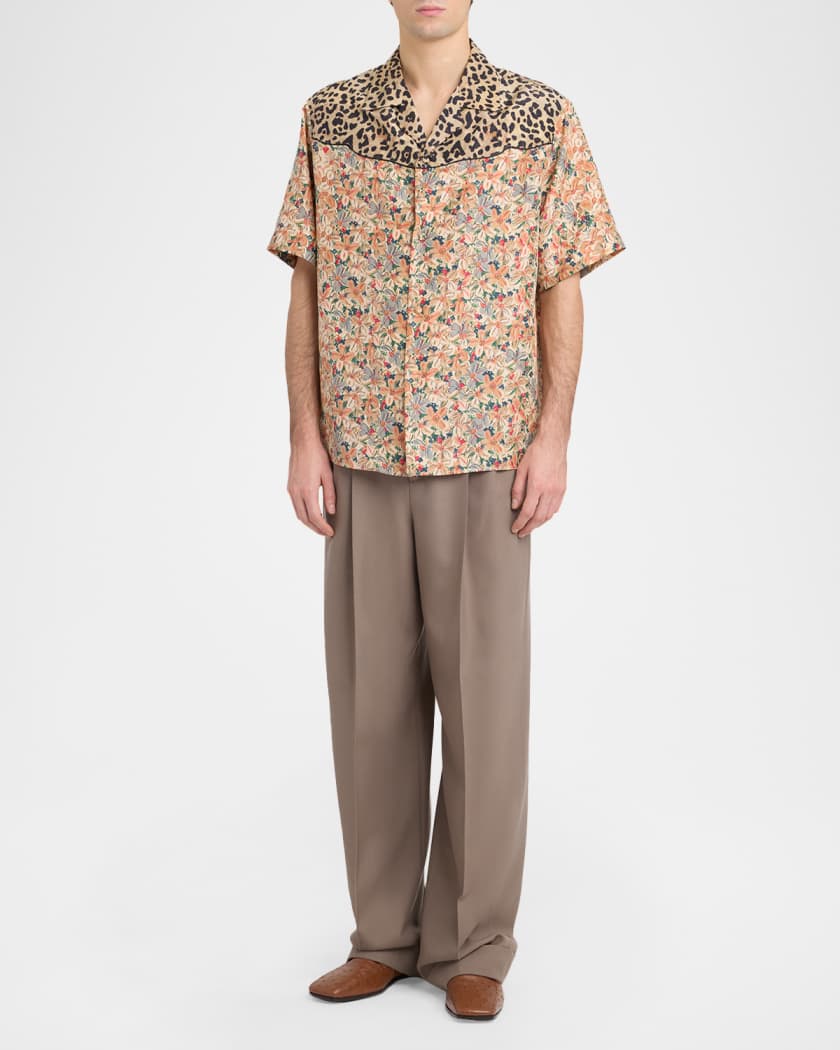 Valentino Garavani Men's Leopard Floral Silk Camp Shirt | Neiman