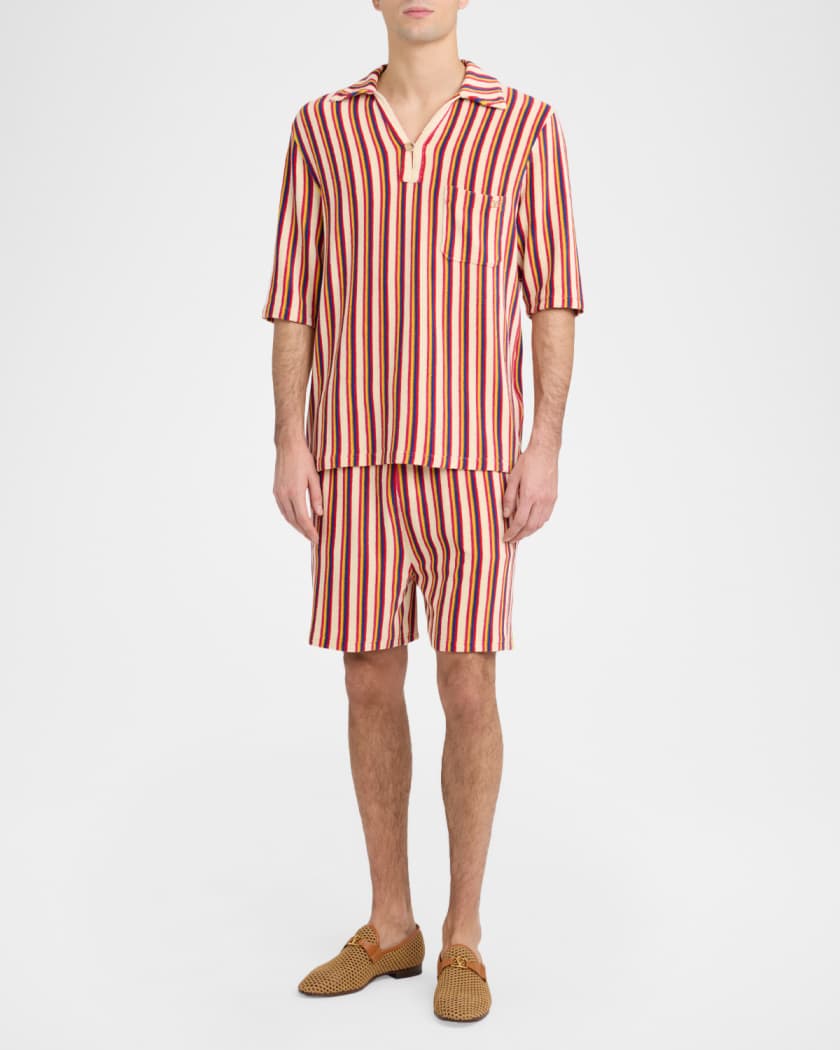Valentino Garavani Men's Striped Toweling Camp Shirt | Neiman Marcus