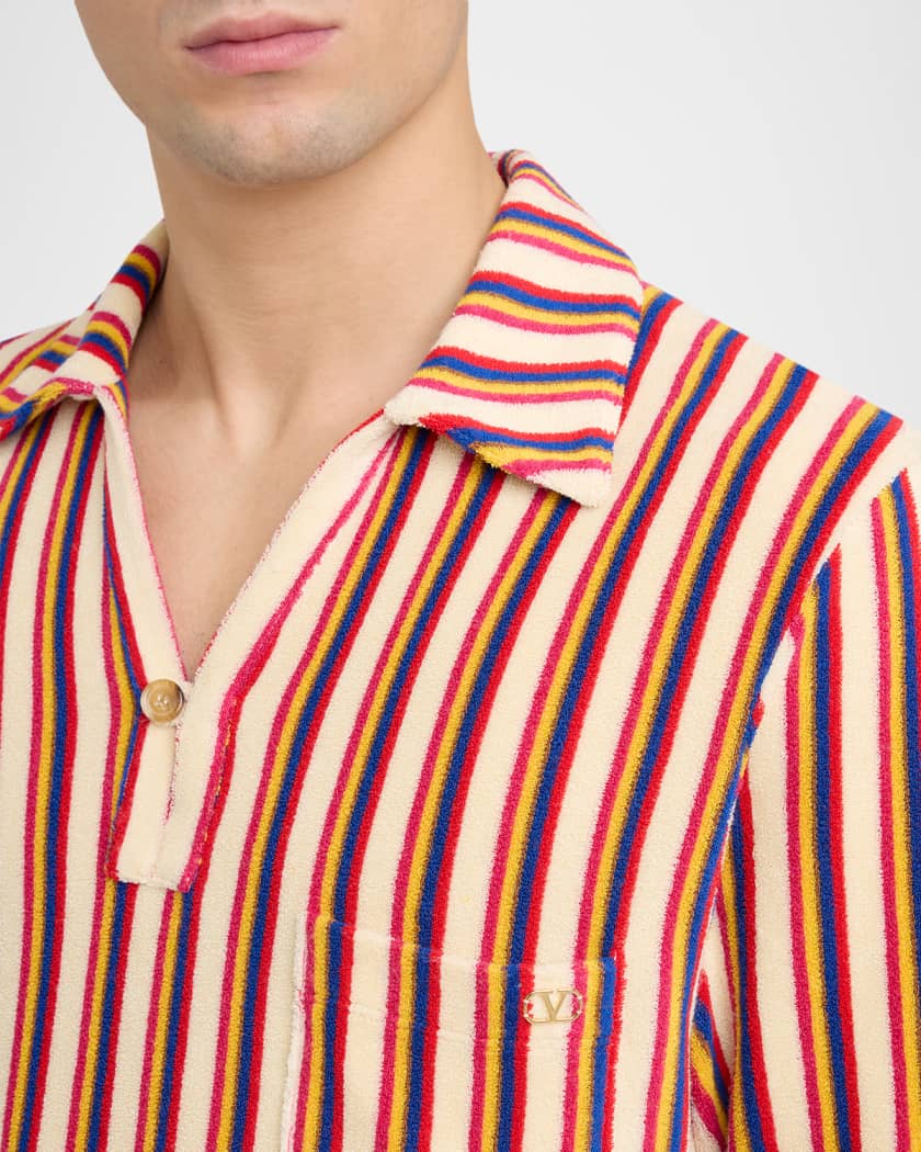 Valentino Garavani Men's Striped Toweling Camp Shirt | Neiman Marcus