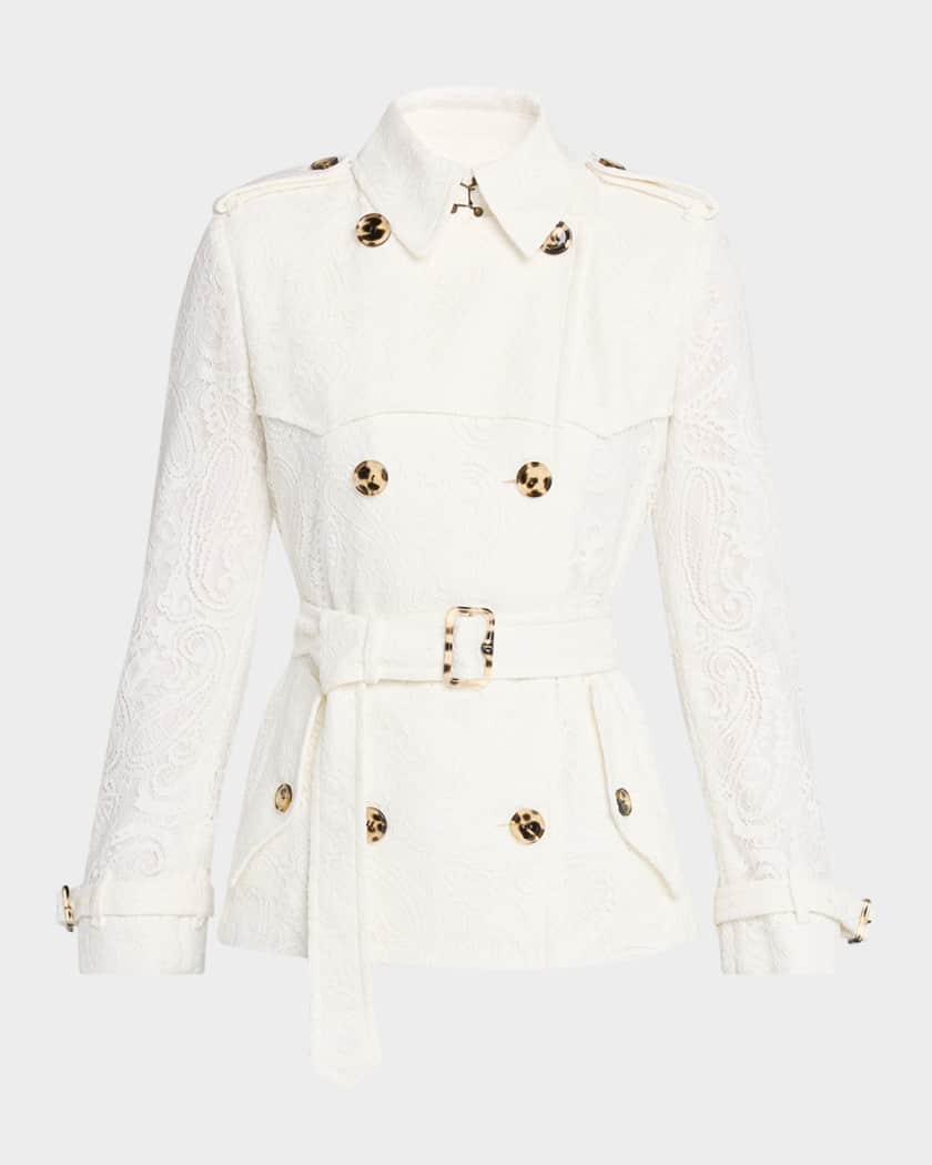 Burberry London オフホワイトジャケット シングル42 XL Burberry Foxfield Lace Double-Breasted Short Trench Jacket
