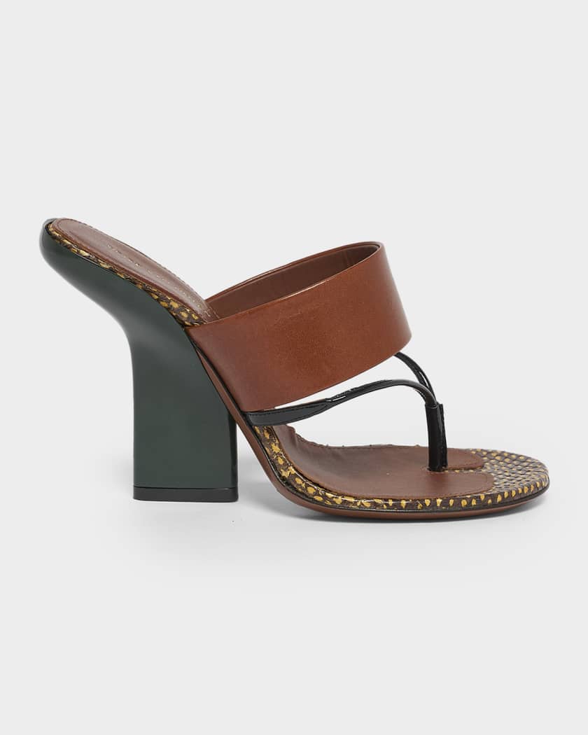 Dries Van Noten 90mm Mixed Leather Curved-Heel Thong Sandals