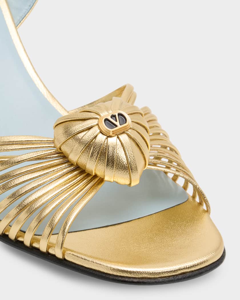Valentino Garavani 70mm Coeur Royal Metallic Leather Wedge Sandals