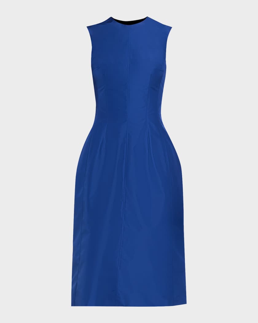 Jil Sander Sleeveless Structured Satin Midi Dress, Blue, Women's, 42, Cocktail & Party Wedding Guest Dresses Satin & Silk Dresses
