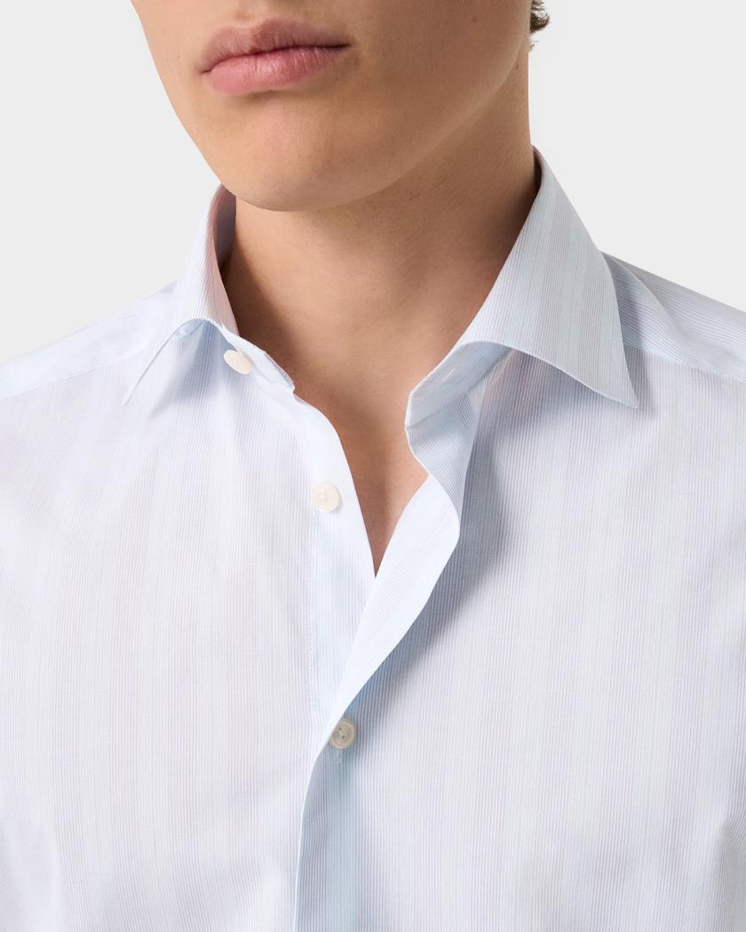 contemporary fit dress shirt Eton Men's Contemporary-Fit Fine Striped Twill Shirt - Blue
