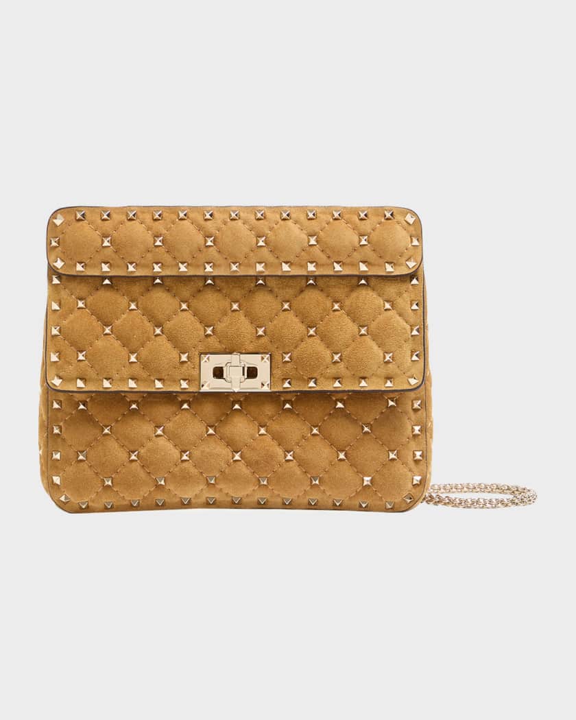 Valentino Garavani Quilted Rockstud Suede Shoulder Bag | Neiman Marcus