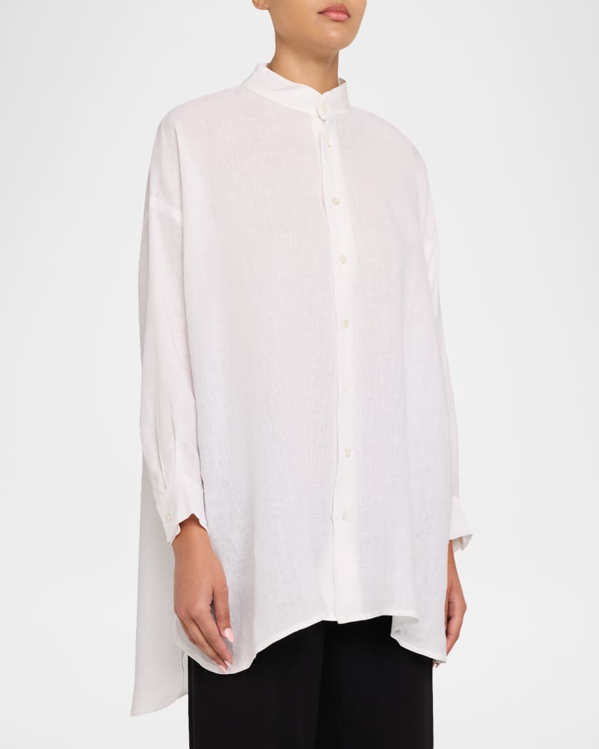 Eskandar Wide A-Line Collarless Classic Shirt - Long Plus Length