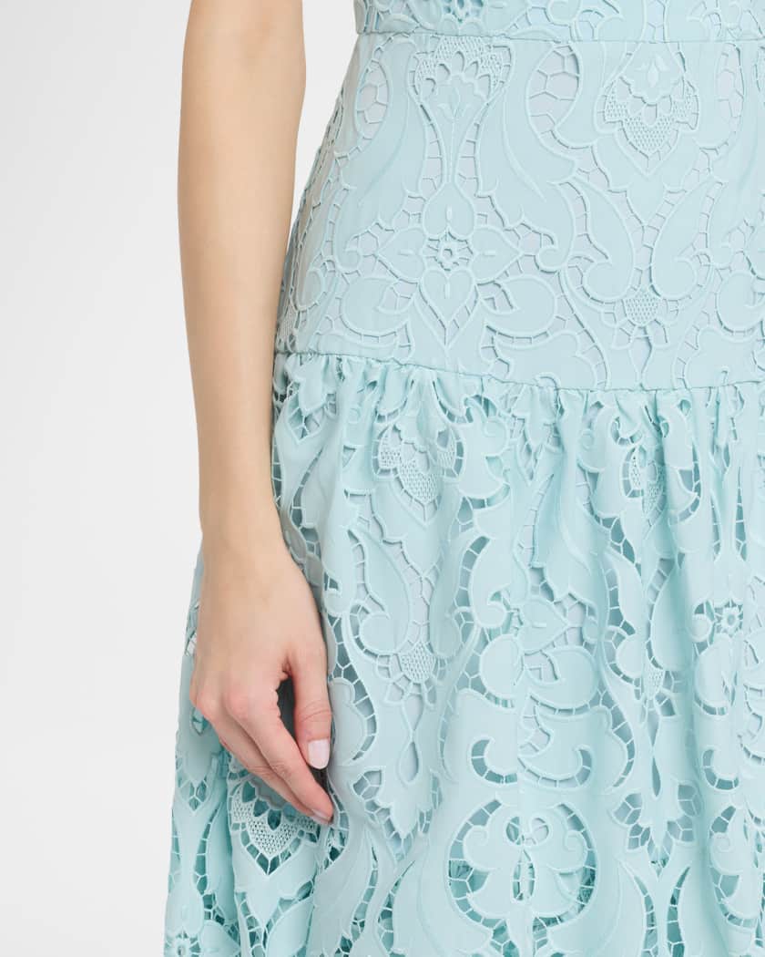 Shoshanna Mia Sleeveless Tiered Lace Midi Dress | Neiman Marcus