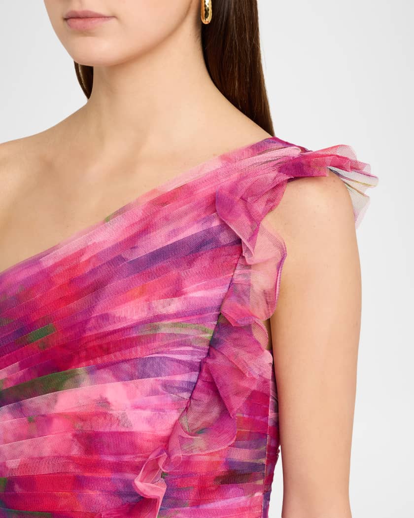 cynthia rowley one shoulder dress Cynthia Rowley Myrtle One-Shoulder Ruffle Tulle Mermaid Gown