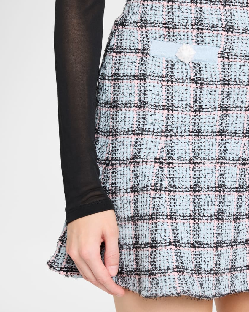Self-Portrait Check Knit Mini Skirt | Neiman Marcus