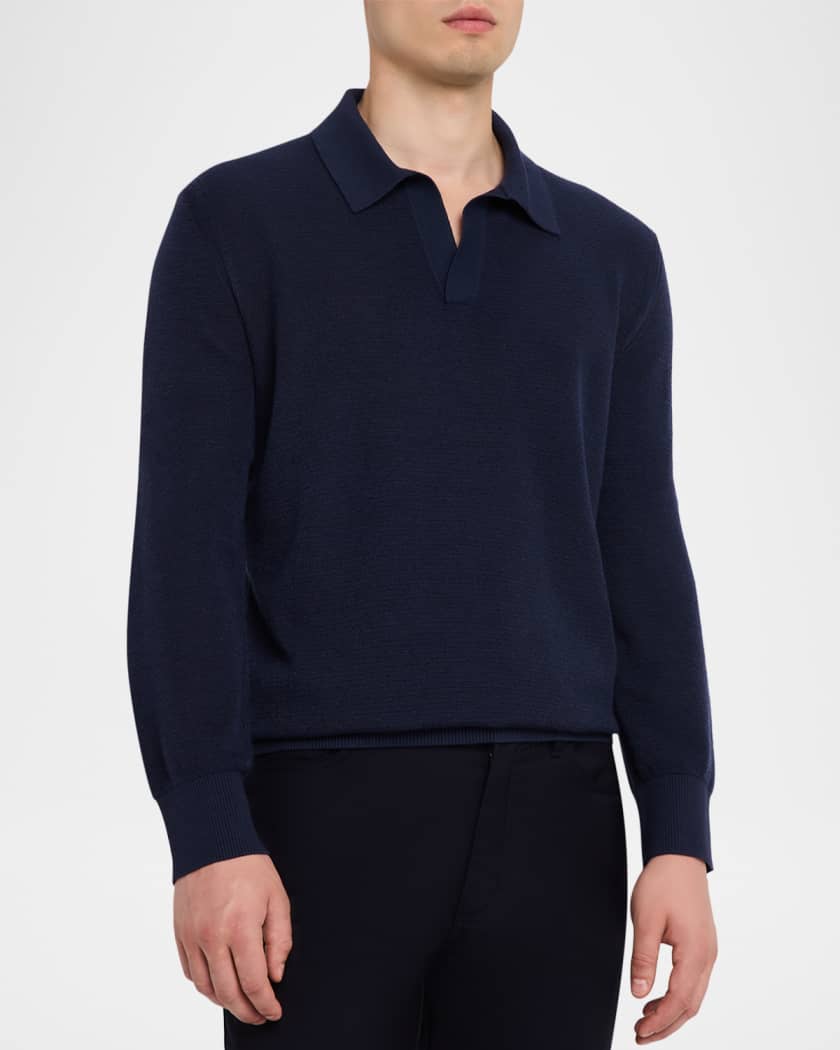ZEGNA Men's Cashmere and Mulberry Silk Waffle Knit Polo Sweater