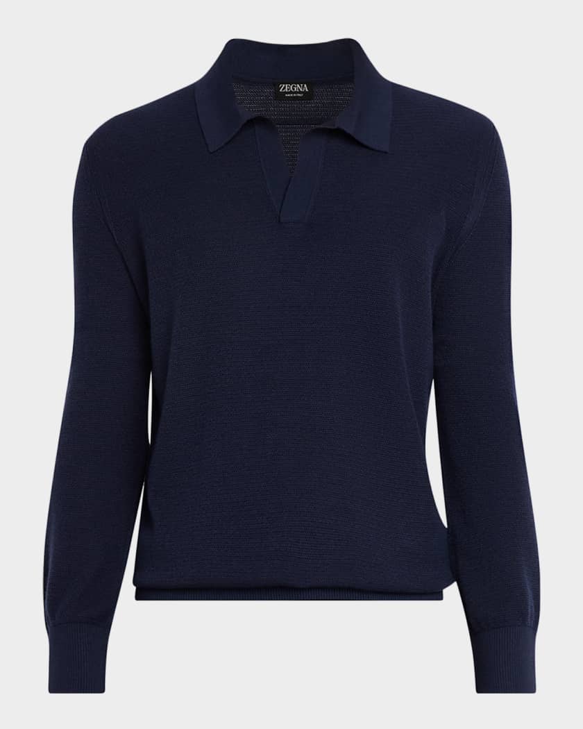 ZEGNA Men's Cashmere and Mulberry Silk Waffle Knit Polo Sweater