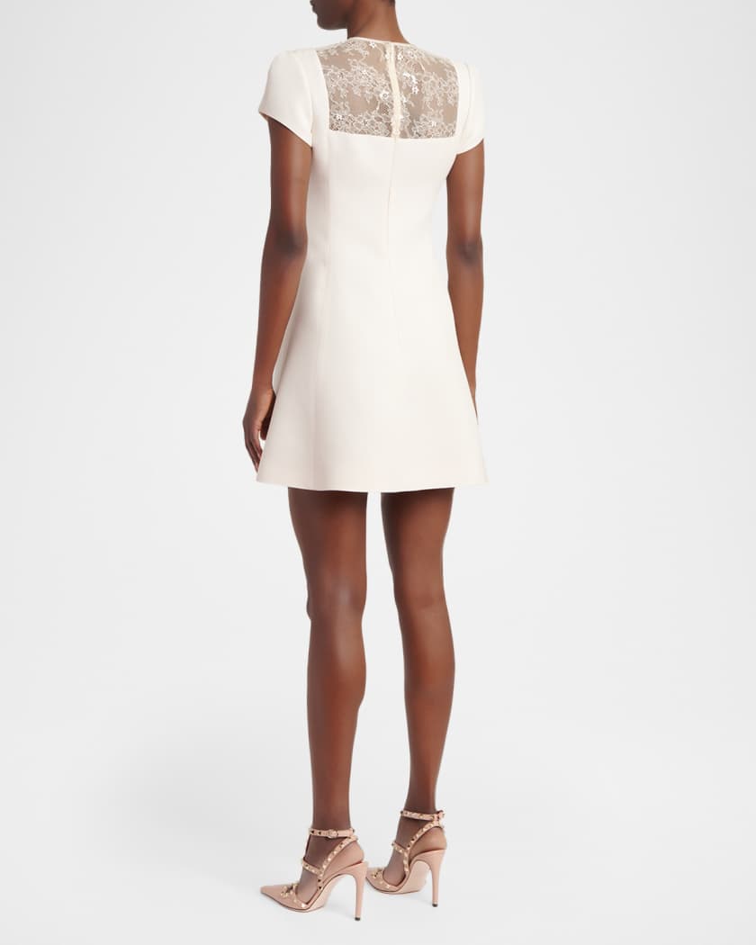 valentino white lace dress Belted pleated corded lace shirt dress - white