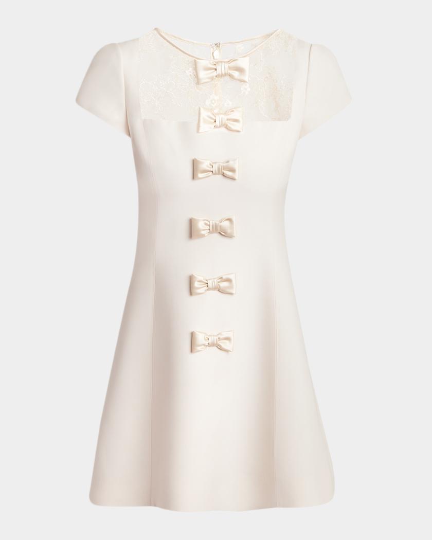 valentino garavani bow detailed waist cotton poplin mini dress Valentino Garavani Short-Sleeve Lace-Yoke Bow Mini Dress