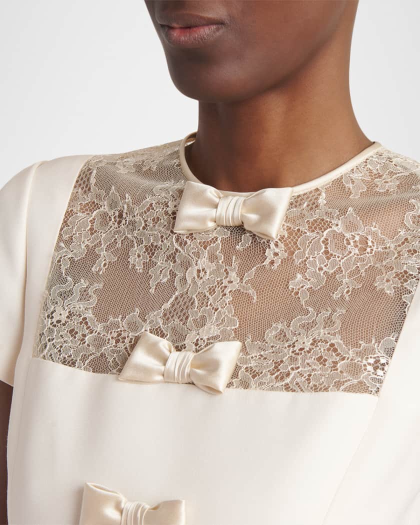 valentino garavani bow detailed waist cotton poplin mini dress Bow-detailed wool and silk-blend crepe mini dress - white