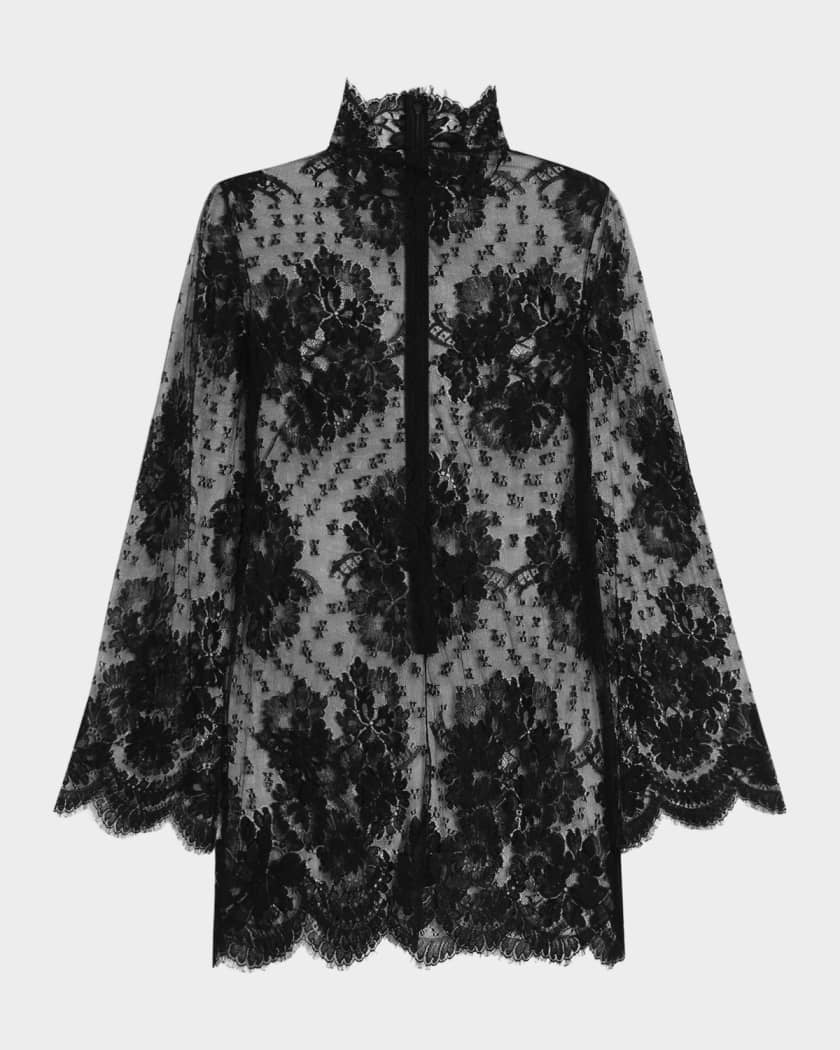 Dolce&Gabbana Mock-Neck Sheer Lace Long-Sleeve Mini Dress | Neiman Marcus