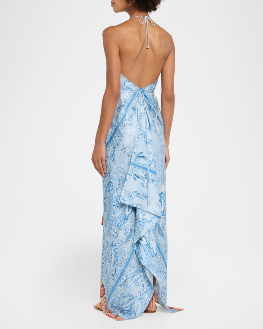 etro asymmetric dress ETRO Asymmetric Tulle Midi Dress With Placed Floral Print | Black