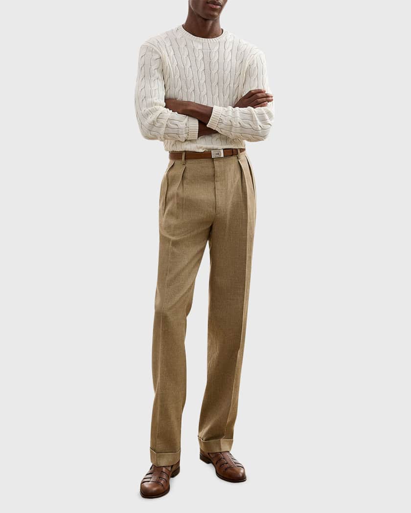 Ralph Lauren Purple Label Men's Micro-Textured Pleated Straight