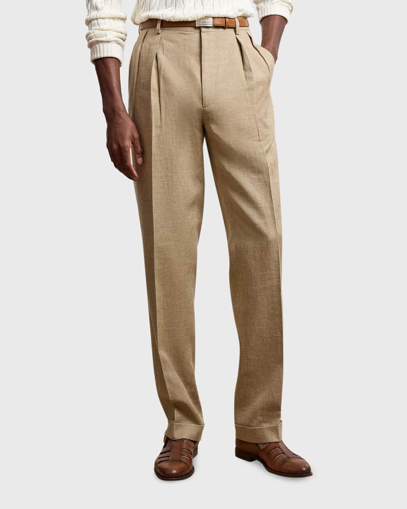 Ralph Lauren Purple Label Men's Micro-Textured Pleated Straight
