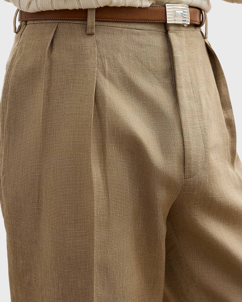 Ralph Lauren Purple Label Men's Micro-Textured Pleated Straight