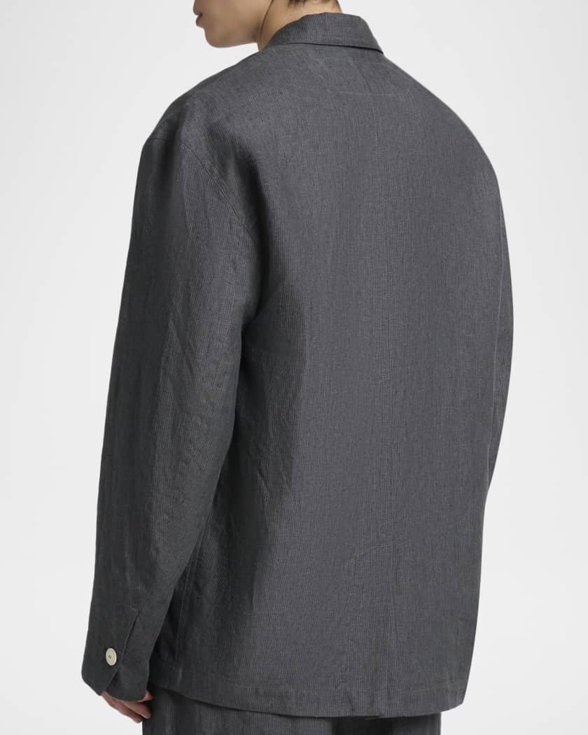 Jacquemus Men's La Veste Linen Micro-Stripe Deconstructed Sport
