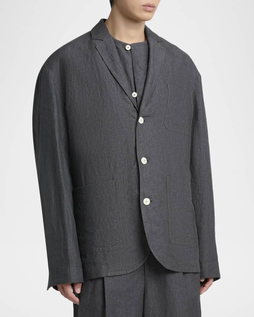 Jacquemus Men's La Veste Linen Micro-Stripe Deconstructed Sport
