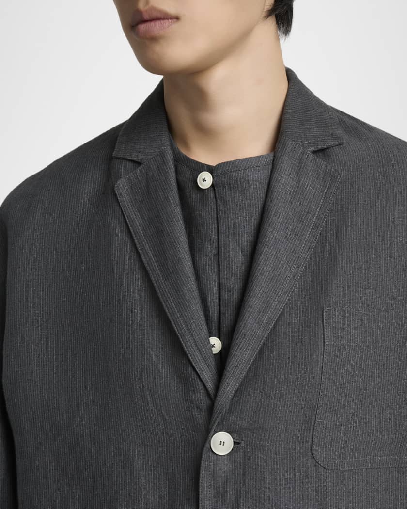 Jacquemus Men's La Veste Linen Micro-Stripe Deconstructed Sport