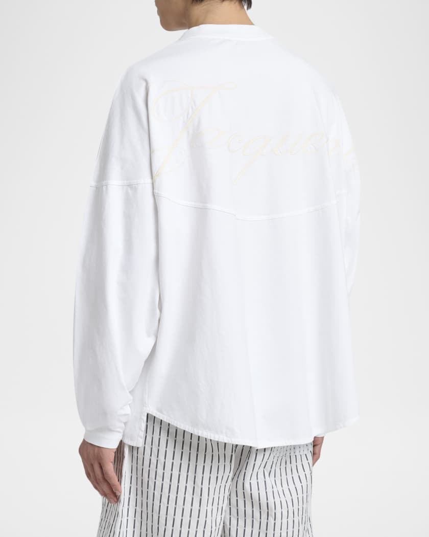 Jacquemus Men's Embroidered Logo Long-Sleeve Crewneck T-Shirt